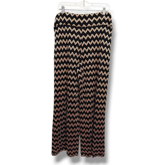 Palazzo Chevron Pants Sz XL Black Gold Fancy Cocktail HOLIDAY Sophisticated Chic - Picture 1 of 12